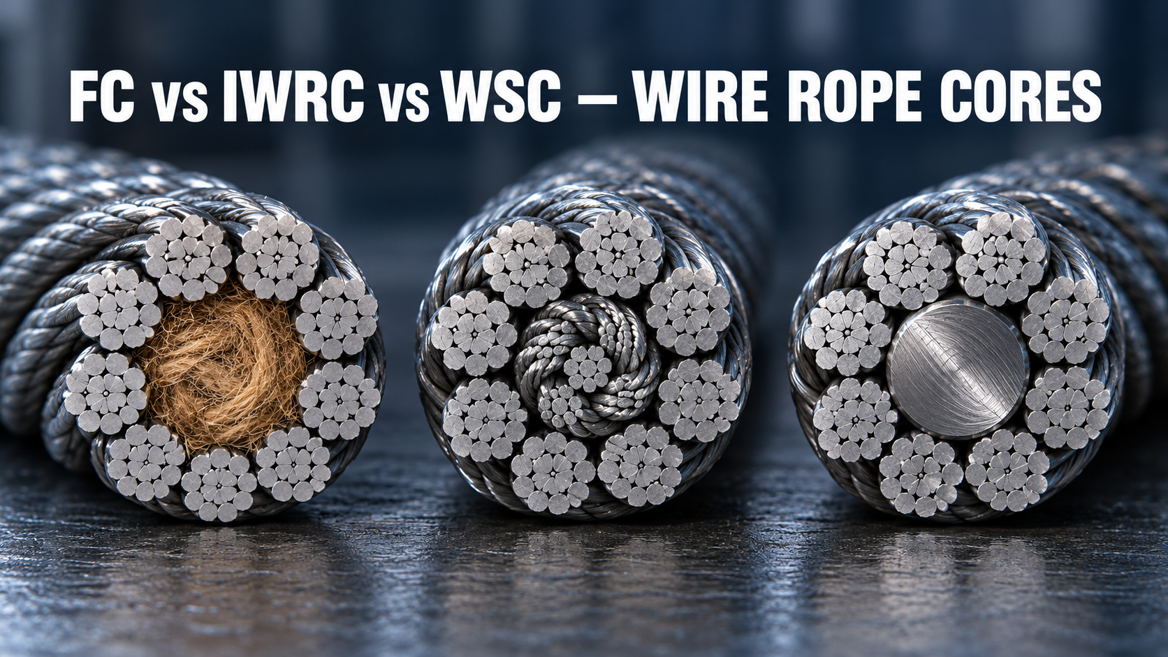 wire rope core types cross-section fiber core FC vs IWRC vs WSC steel core